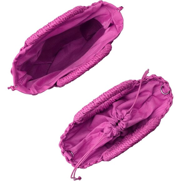 Women's Rose Red Straw Beach Woven Crossbody Shoulder Top Handle Satchel Handbag - Picture 5 of 6